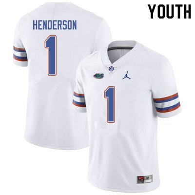 Youth Florida Gators #1 CJ Henderson NCAA Jordan Brand White Authentic Stitched College Football Jersey SCY0262KN